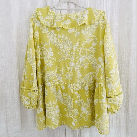Cato Green & White Floral Billowy Flowy Boho Cottagcore Blouse - Plus 22/24W - Picture 6 of 9